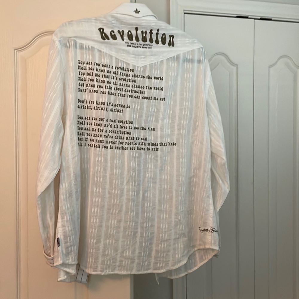 English Laundry vintage Beatles Revolution embroidered lyrics Size L